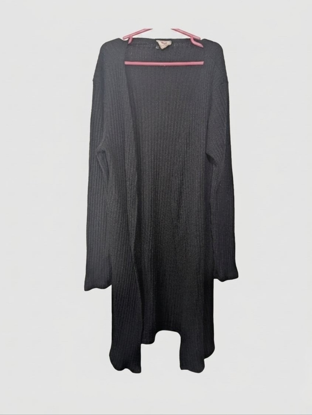 Fantastic Fawn Long Black Ribbed Duster Cardigan | Open Front Trench Style XS/SM